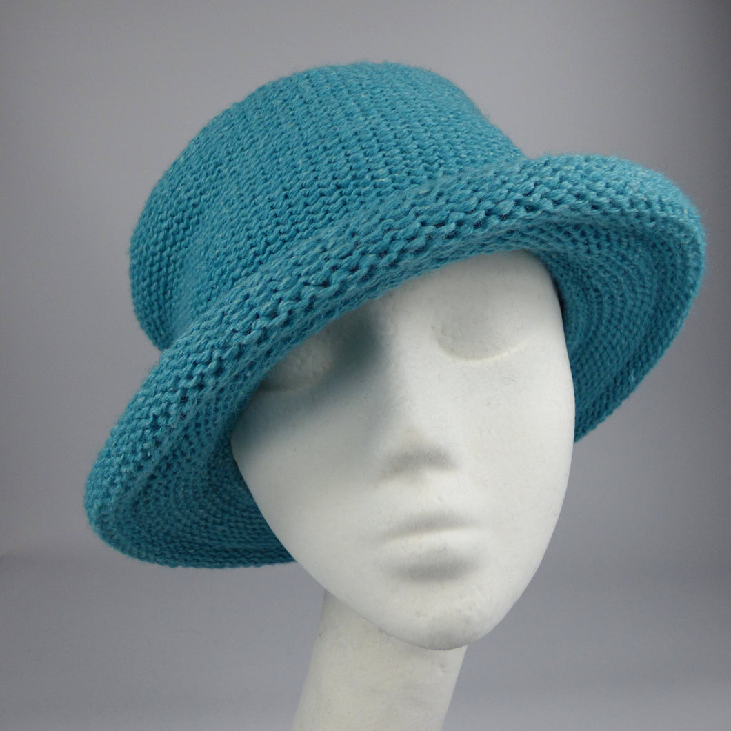aqua blue wool and silk designer brim hat 1