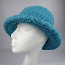 Load image into Gallery viewer, aqua blue wool and silk designer brim hat 2
