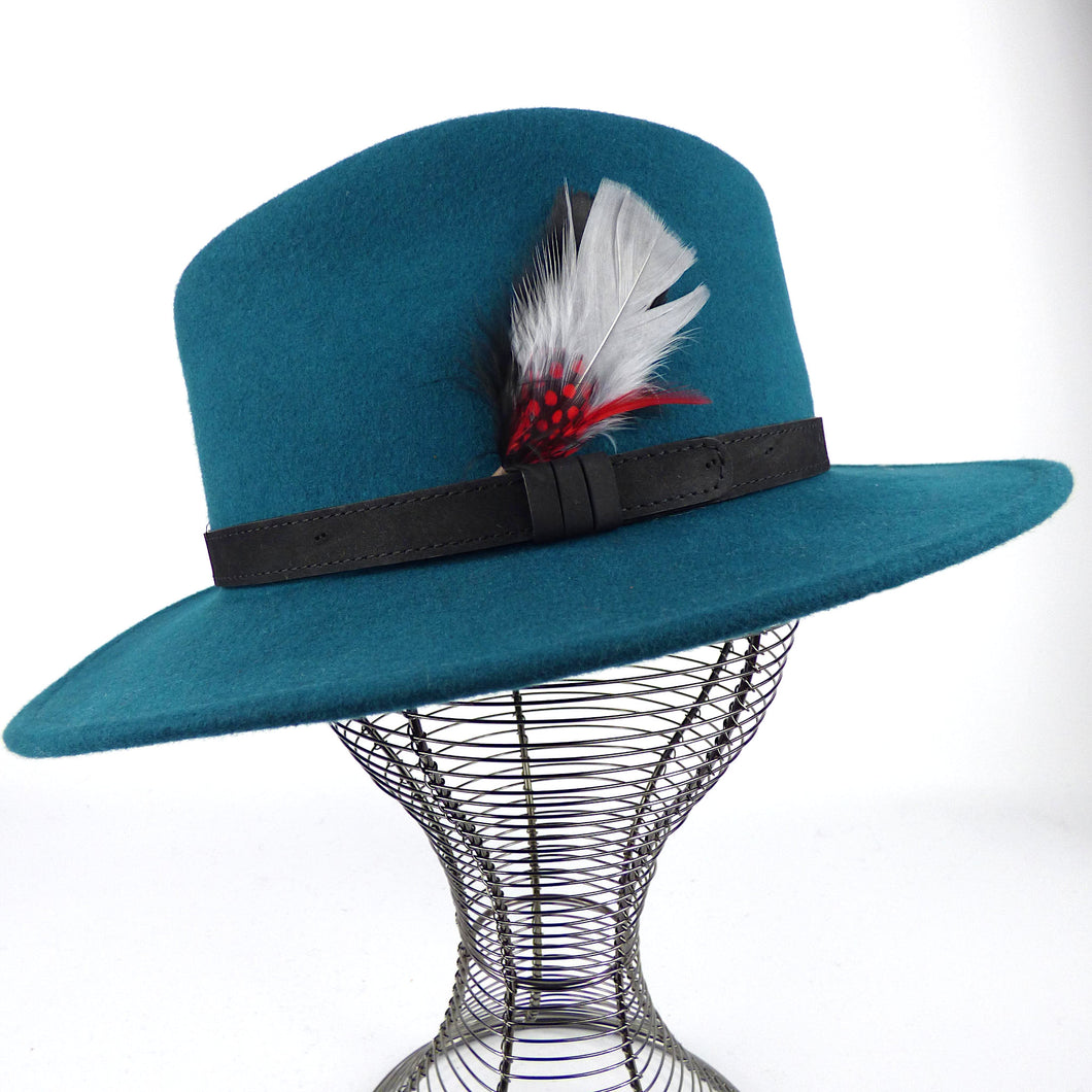 Handmade Fedora Hat (Peacock Blue)